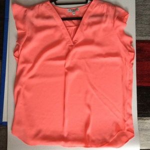 Coral Grace V Neck Flutter Sleeve Blouse Shirt